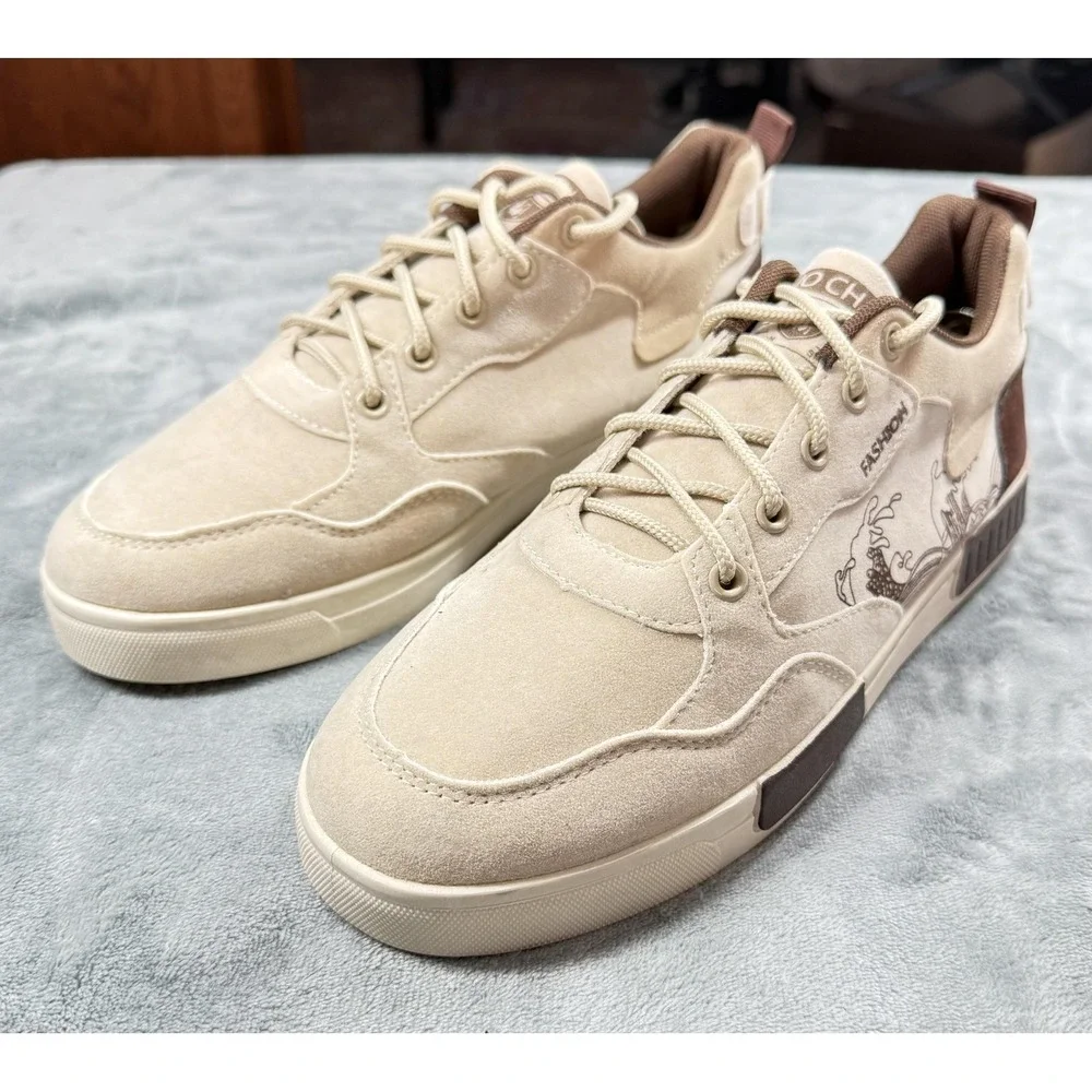 GUO CHAO‎ Shoes Mens Size EU40(US 7)Beige Faux Suede Casual Sneakers Lightweight